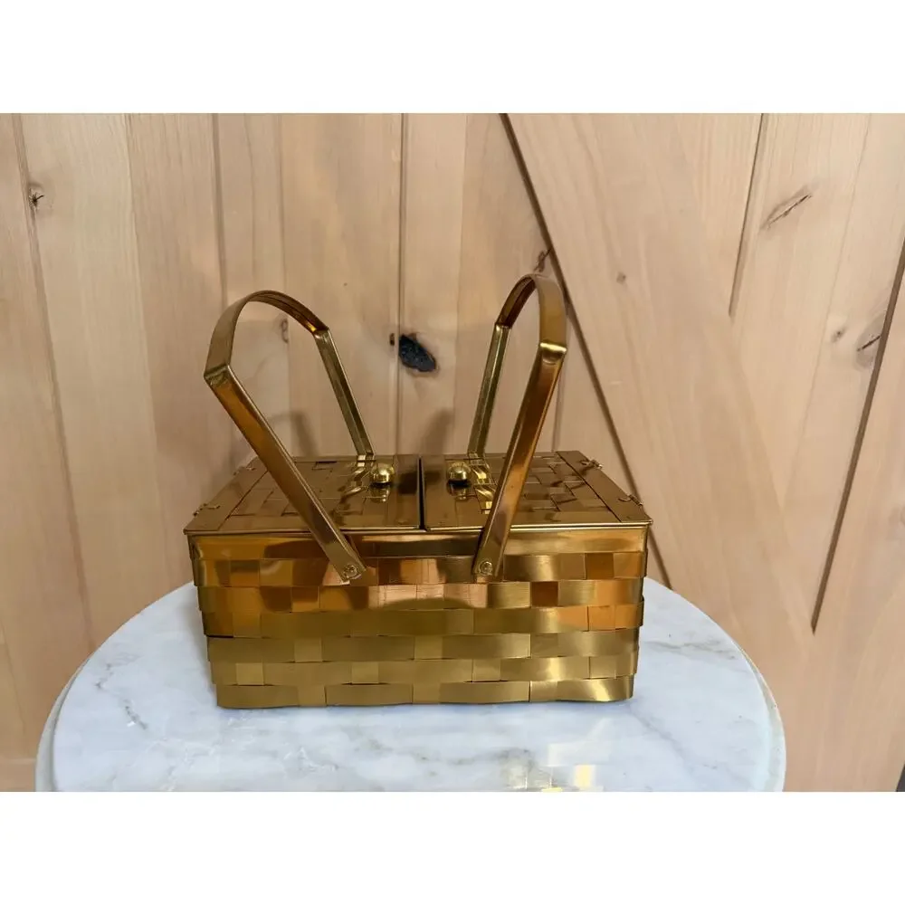 Vintage Dorset Rex Gold Weave Basket Bag 1950s Lunch Box Purse Saks Fifth Avenue